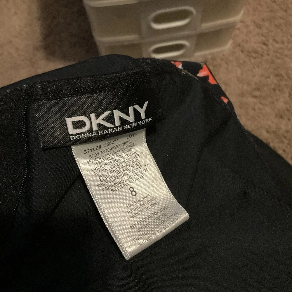 DKNY Swimsuit Bathing Suit Women's Size 8 Black Floral Ruffle One Shoulder